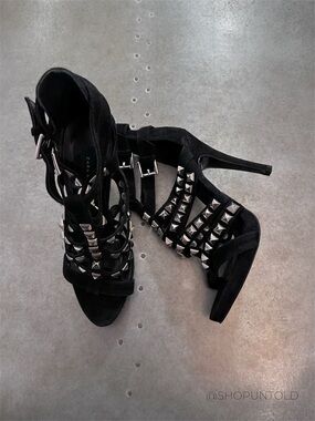Zara STUDDED Suede Heels Black EU 38